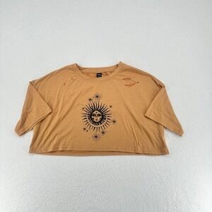 SHEIN Tan Cropped Graphic Tee Sun‎ Moon Celestial Top S